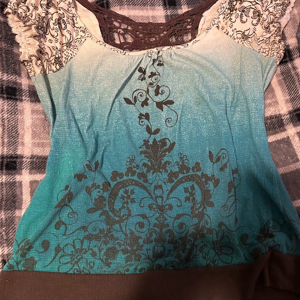 Women's Blue and Brown Floral Top